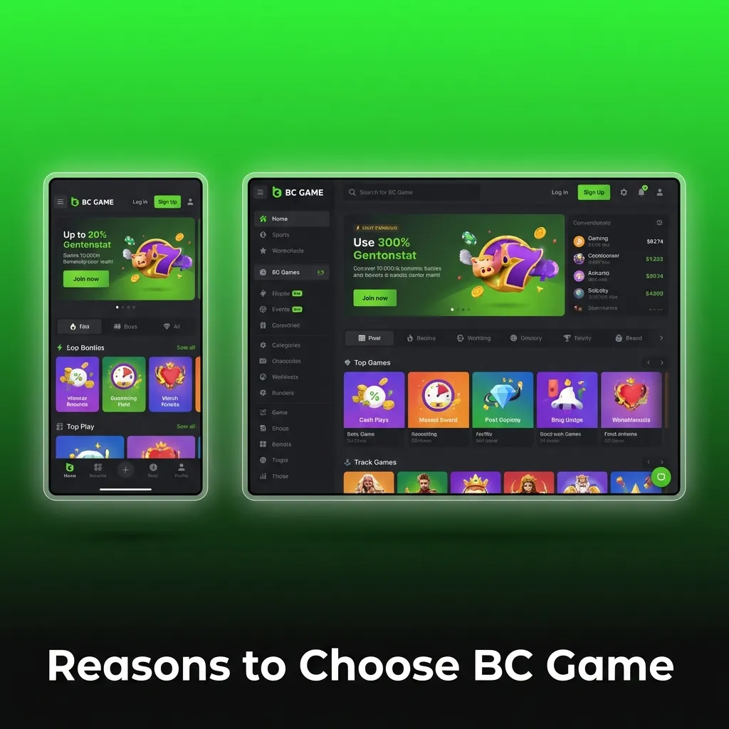 BC Game platform features including instant payments, crypto support, 24/7 support, welcome bonuses, and mobile apps