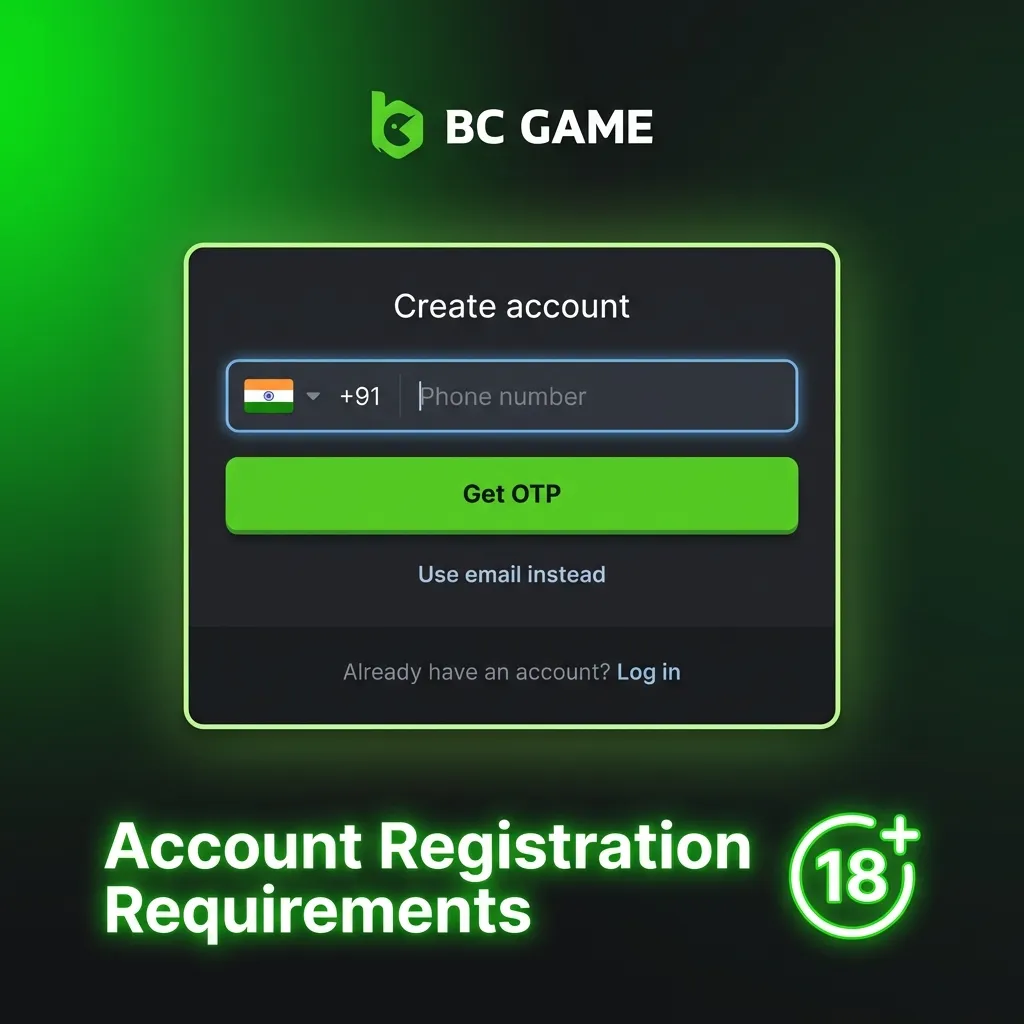 Registration form showing age 18+ requirement and personal information fields for legal account creation